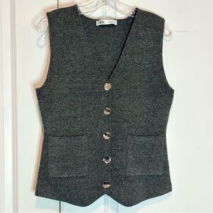 Zara Gray V-neck Button Front Knit Vest M